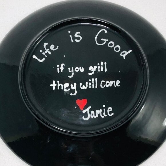 Handpaint Platter 13" Big Serving Tray Dish Plate Funny Grill Meat Lover Black - Picture 4 of 12